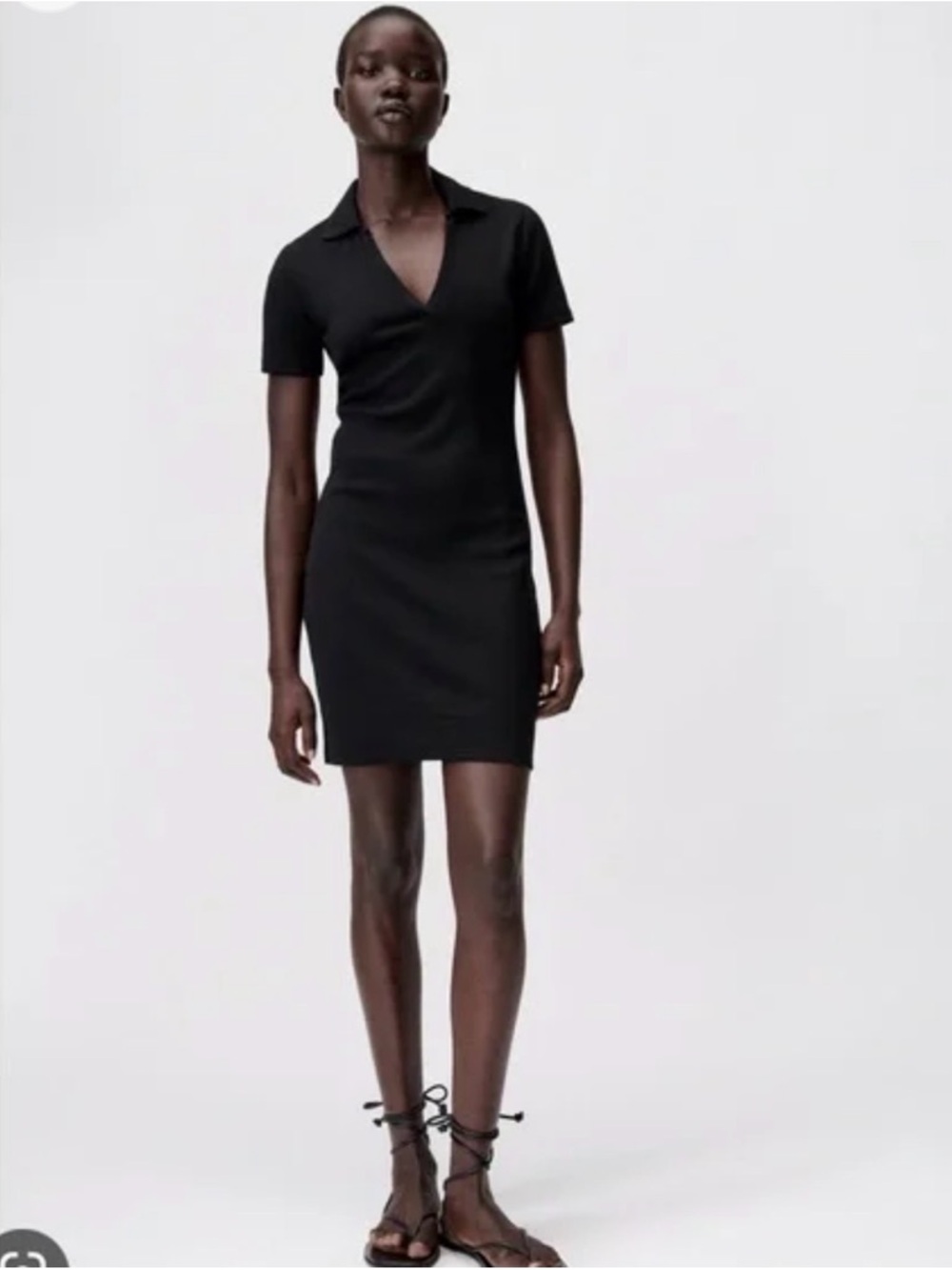 Zara Black Polo-Collar Short Sleeve Mini Dress